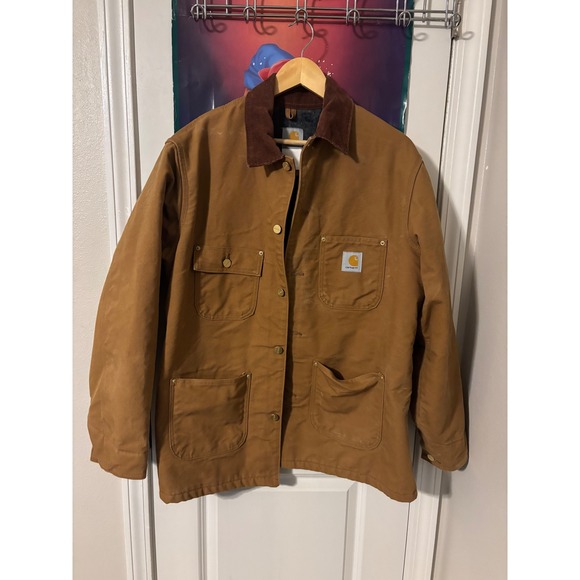 Carhartt Mens Chore Coat Jacket Brown Blanket Lined Corduroy Collar Size 40 - Picture 1 of 9